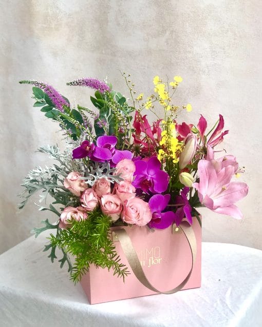 Bolsa Alça de Couro M<br>Com Rosas e Orquídeas - Image 2