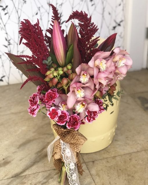 Buquê G <br> Marsala e Rosa com Orquídeas