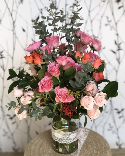 Pote de Palmito de Vidro <br> Champanhe, Rosa, Coral