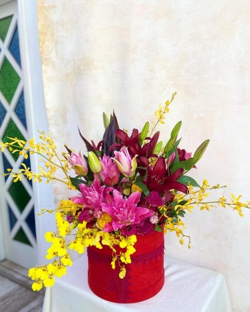 Box Camurça GG Cereja <br> Lírios e Orquídeas