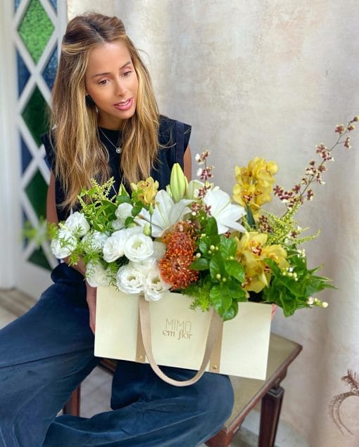 Bolsa Alça de Couro G <br>Orquídeas e Proteas