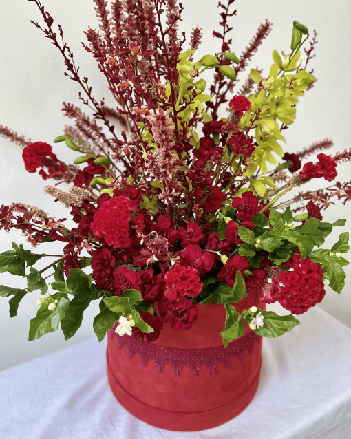 Box Camurça GG  <br>Vermelho e Verde com Orquídeas - Image 2