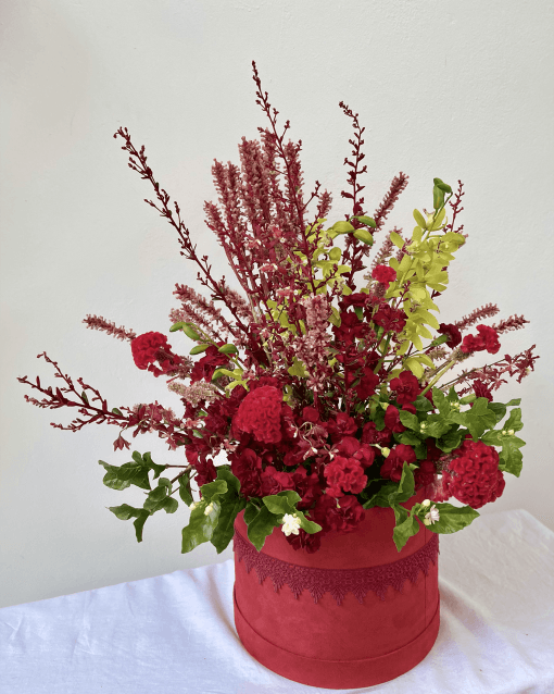 Box Camurça GG  <br>Vermelho e Verde com Orquídeas