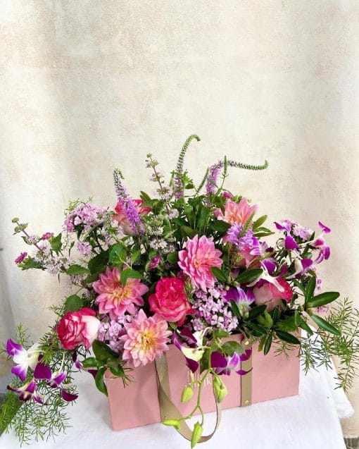 Bolsa Rosa G <br>Com Orquídeas