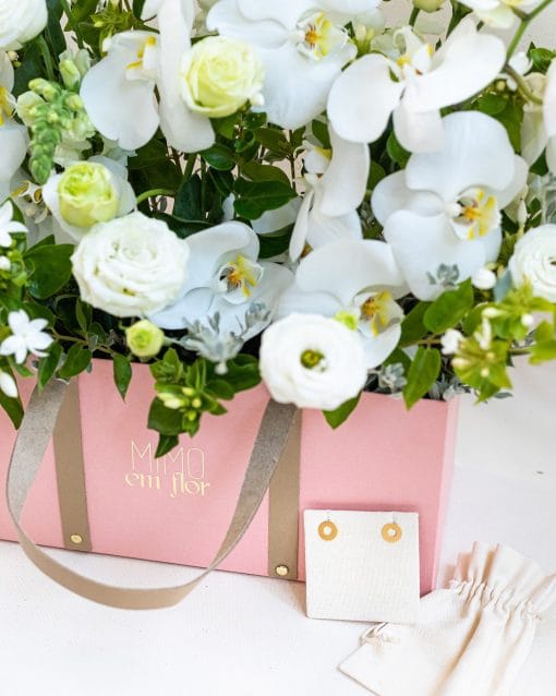 Kit Bolsa Rosa G <br> Brinco Prata Banhada a Ouro <br> Viviana Terra