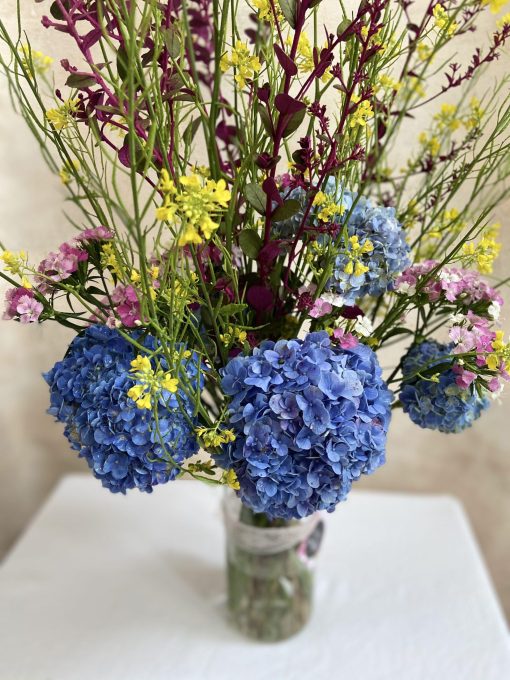 Cilindro de Vidro G <br> Arranjo Alto <br> Hortênsias e Sementes - Image 2