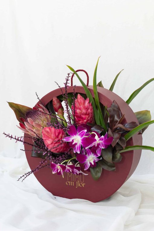 Bolsa Vinho com Protea e Orquídea