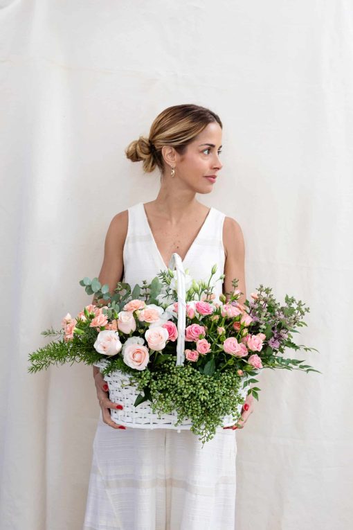 Cesta de Flores Tons Pastel