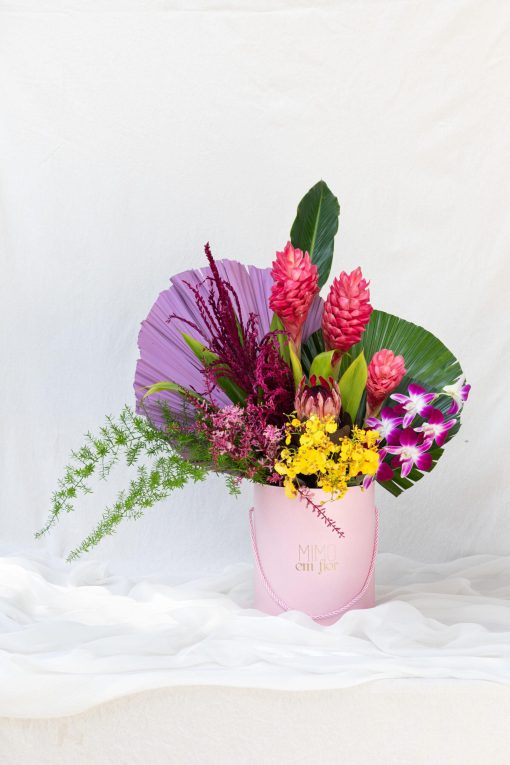 Box GG Rosa com Protea, Leques, Orquídea