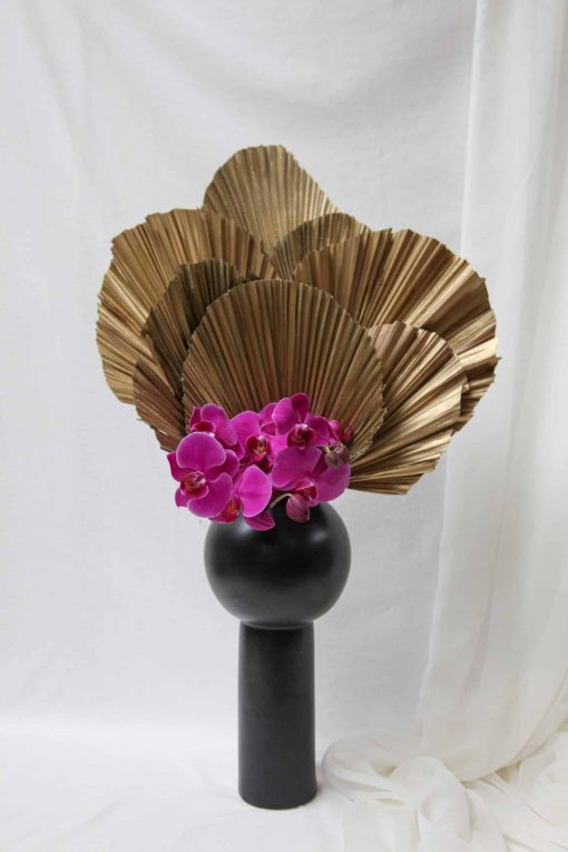 Vaso M Cerâmica Leques e Orquídeas