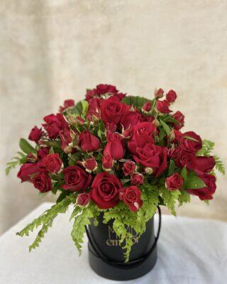 Box Preta M <br>Rosas e Minirrosas Vermelhas e Folhagens