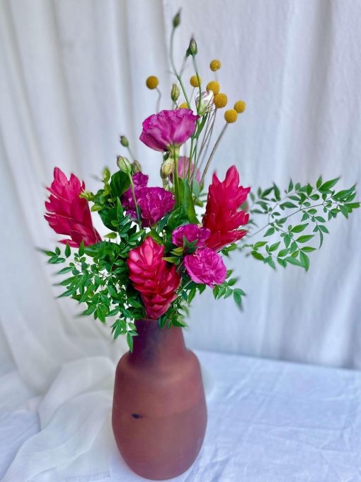 Vaso Vidro Fosco Lisianthus e Alpínea