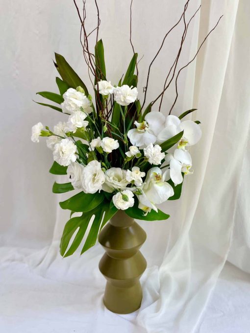 Vaso Cerâmica Design Arranjo Lisianthus e Galhos